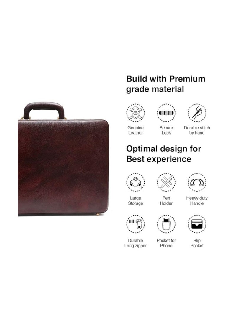 HAMMONDS FLYCATCHER Expandable Briefcase for Men - Genuine Leather Attachi Suitcase with Combination Lock - Office and Business Hand Bag - Executive Laptop Briefcase - Classic Brown, 43 x 10.5 x 32cm