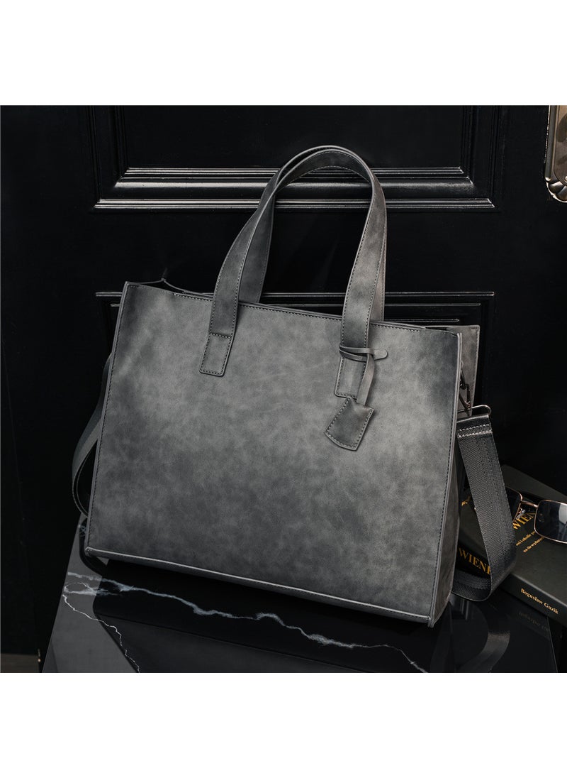 Korean Style PU Leather Tote Bag with Zipper Matte ash