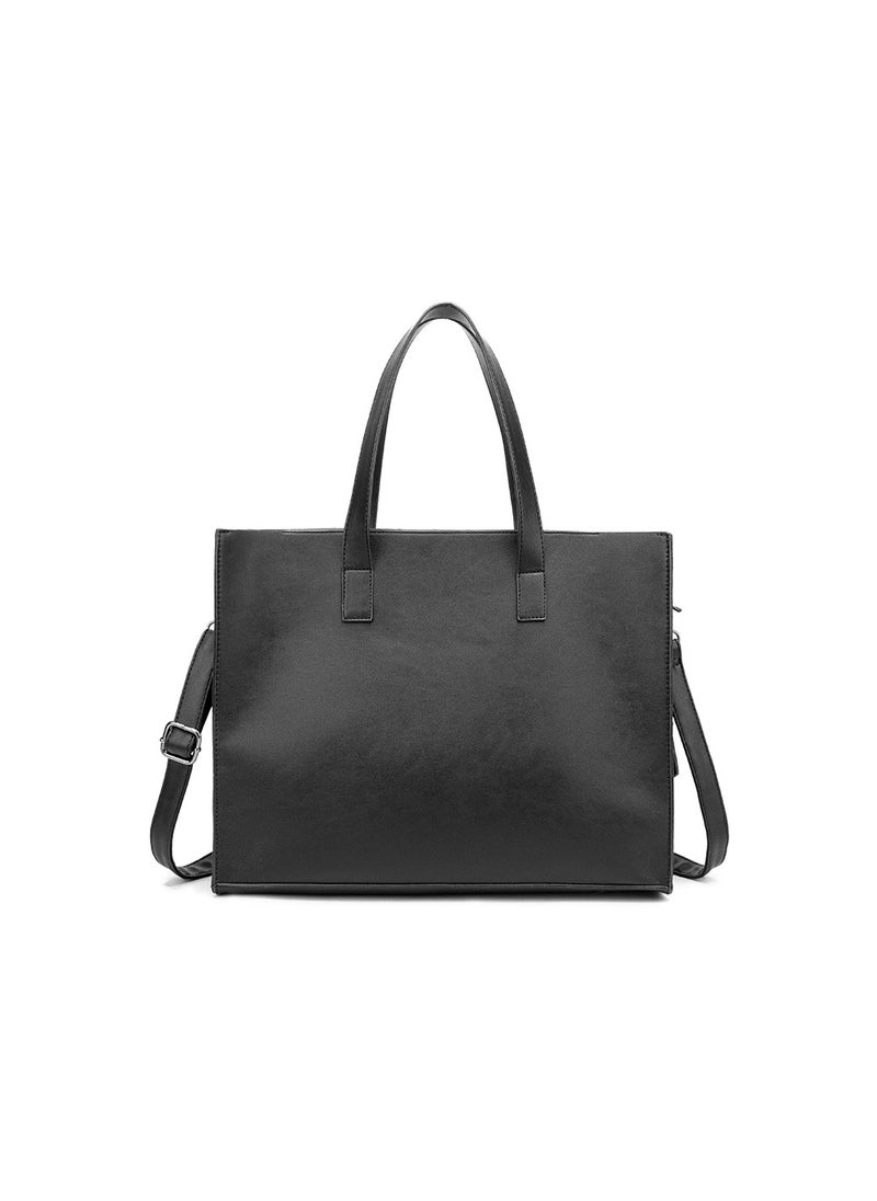 Korean Style PU Leather Tote Bag with Zipper Black