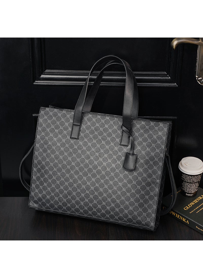 Korean Style PU Leather Tote Bag with Zipper Black pattern