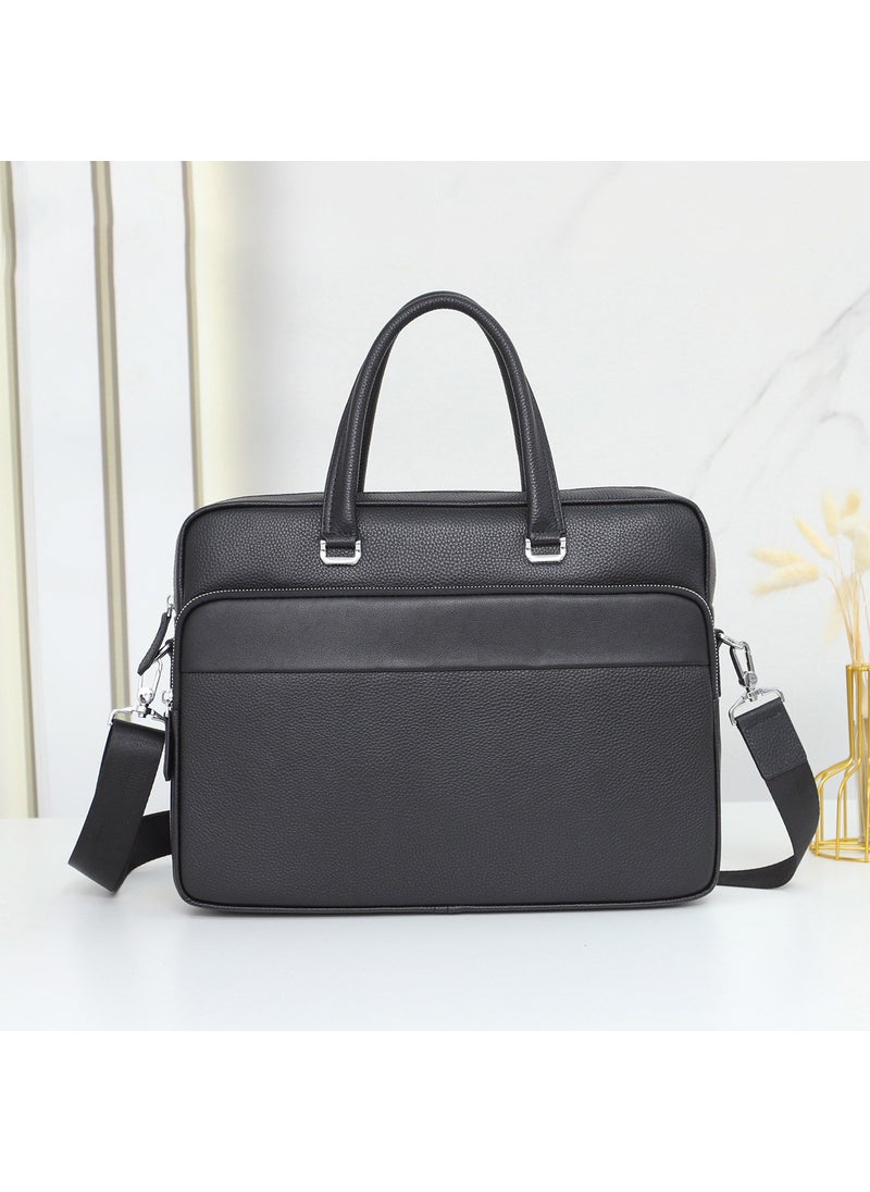 Mens Leather Briefcase Large Capacity Business Black