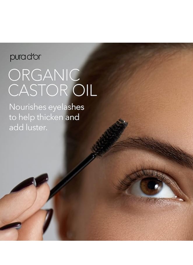 PURA D'OR Organic Castor Oil (4oz + 2 BONUS Pre-Filled Eyelash & Eyebrow Brushes) 100% Pure, Cold Pressed, Hexane Free Serum For Fuller, Thicker Lashes & Brows & Moisturizes Skin