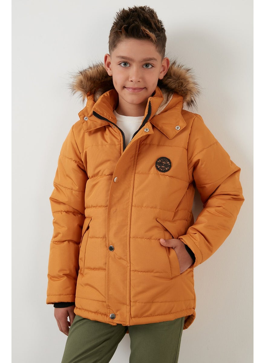 Collar Faux Fur Plush Lined Hooded Winter Coat Boy's Coat 6036024