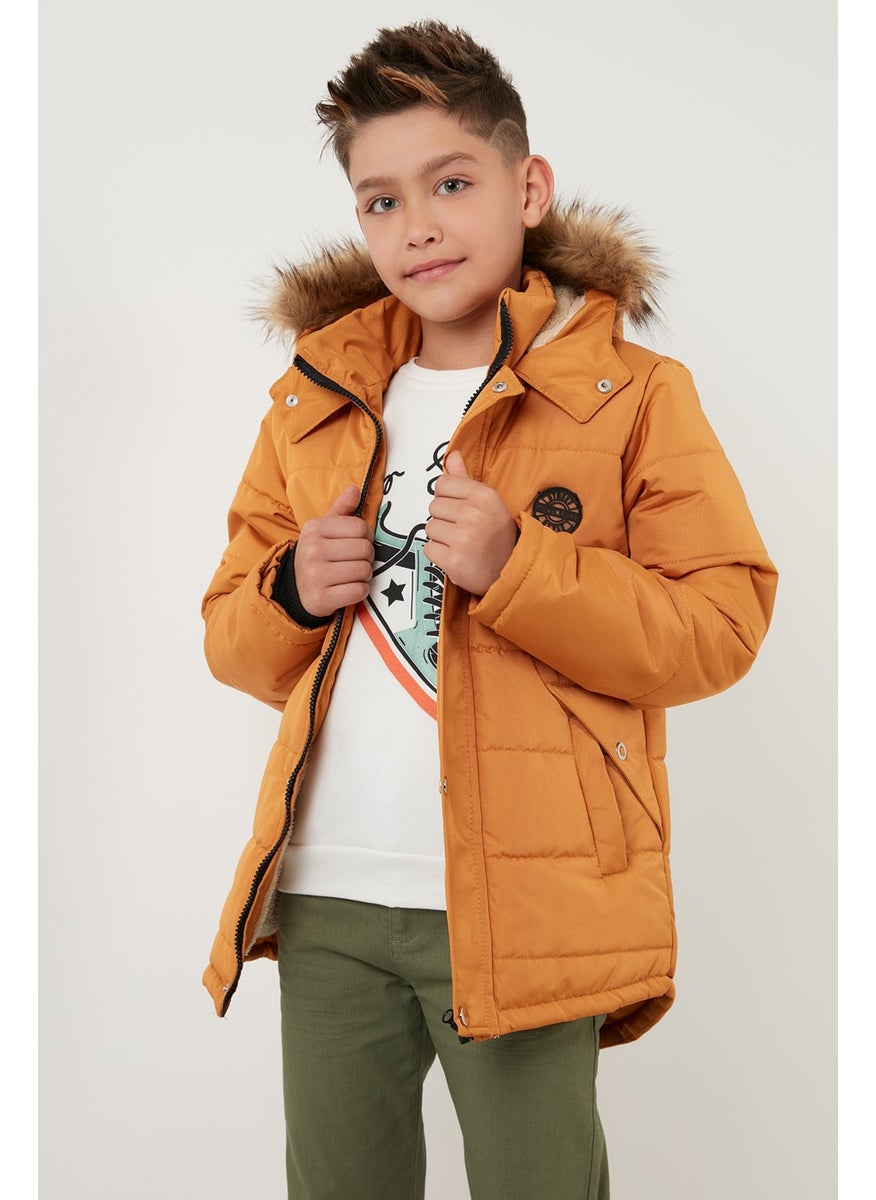 Collar Faux Fur Plush Lined Hooded Winter Coat Boy's Coat 6036024