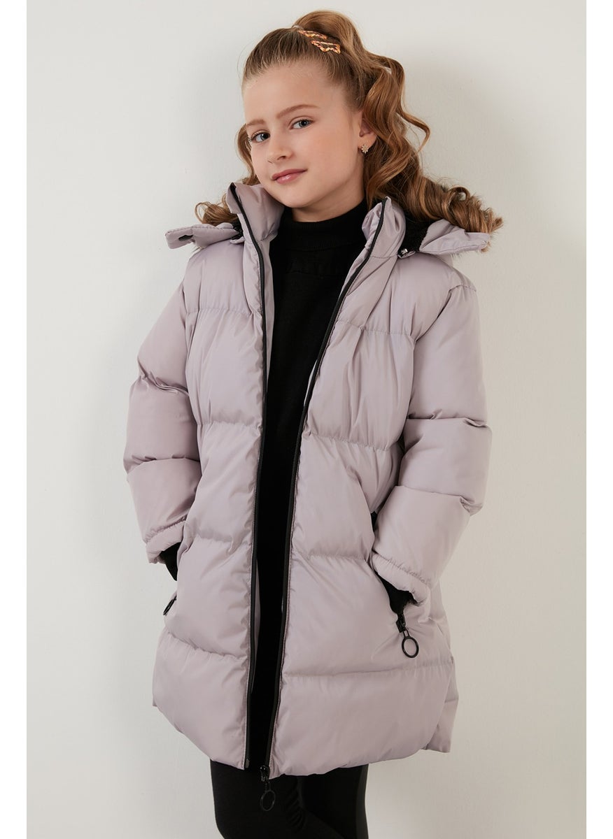 Plush Lined Faux Fur Collar Removable Hooded Winter Coat Girls' Coat 5760072