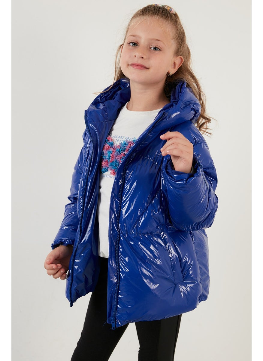 Shiny Zippered Pocket Hooded Puffer Coat Girls' Coat 6380005