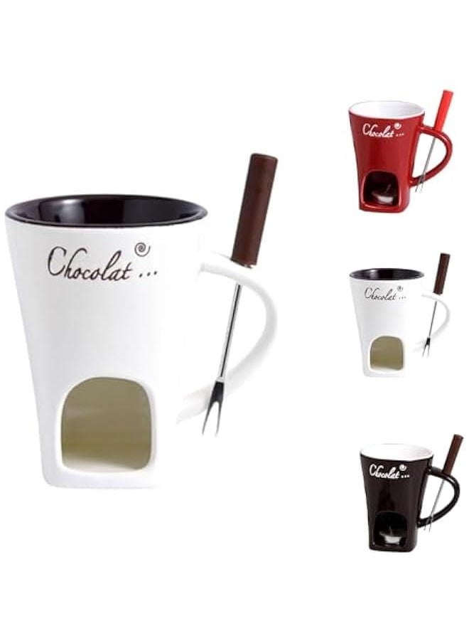 Chocolate Melting Fondue Mugs Set of 2 with Forks, Ceramic Personal Chocolate Melting Cup for Cheese,Chocolate Melting Mug, Chocolate Fondue Cup, Tealight Candle Mini Simmer Mug (White)