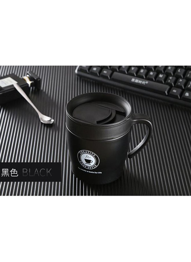 Simple Style Portable Vacuum Cup With Spoon Black/Silver 12.5x10.5x7.7cm