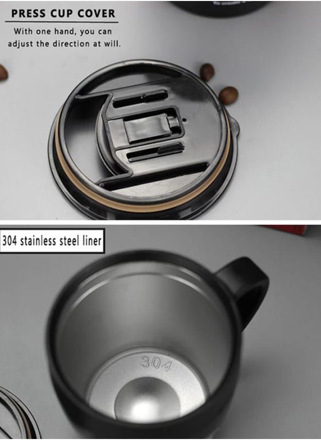 Simple Style Portable Vacuum Cup With Spoon Black/Silver 12.5x10.5x7.7cm