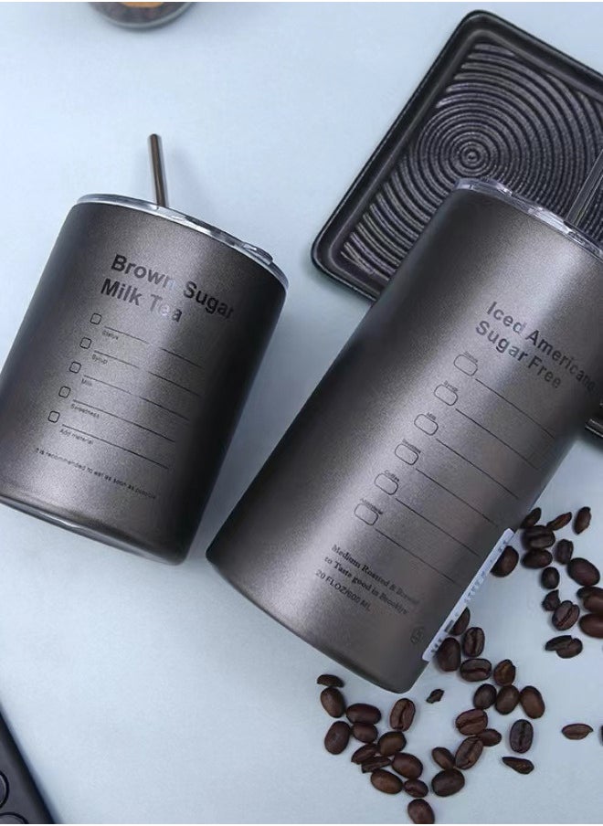 Coffee Cup  Double-layer with Straw Portable Insulated Cup