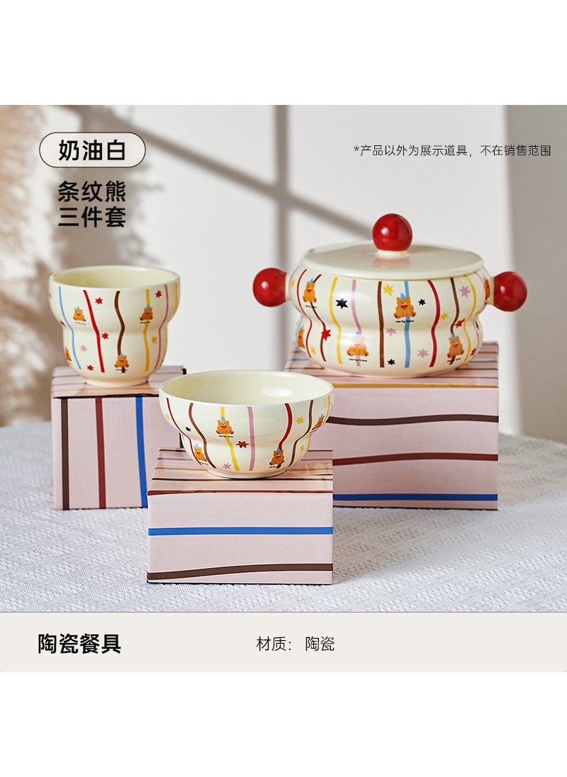 Elegant Ceramic Mug with Lid Large Capacity Series three-piece set