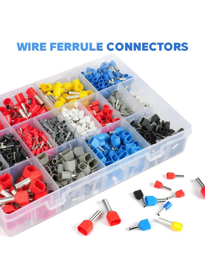 1200pcs Wire Ferrules Terminals Kit, 900 Single Terminal Connector and 300 Double Wire Terminals Insulated & Non-insulated Wire Ferrules Connectors for Electric, Industrial etc.