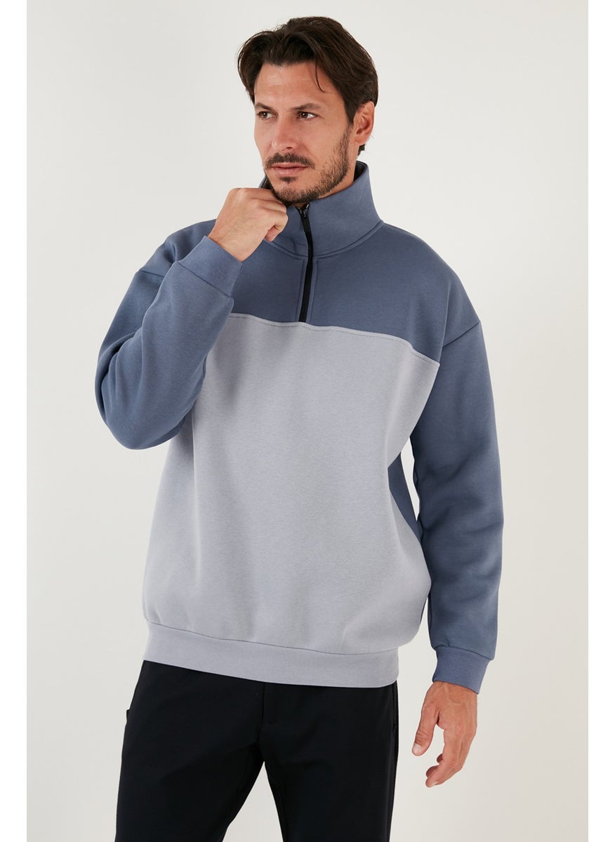 Regular Fit Zippered Stand-Up Collar with Furry Soft Raised Winter Sweat Men's Sweat 5905343