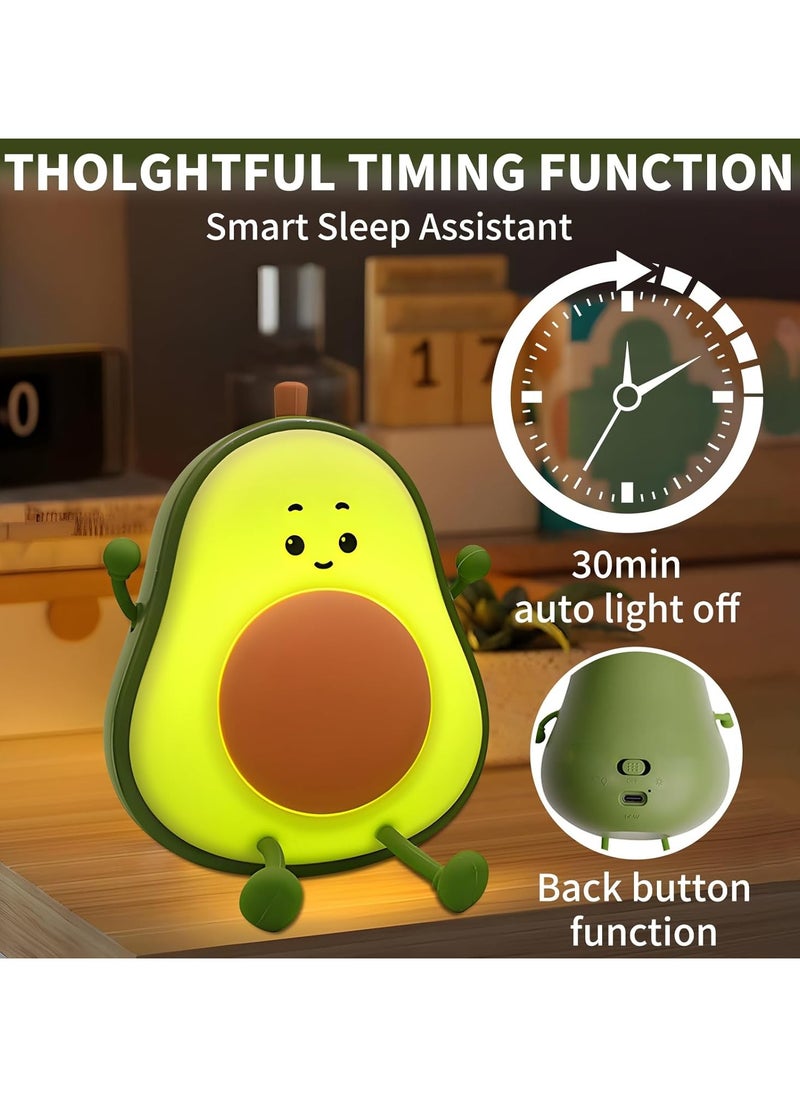 Rechargeable Cute Night Light for Kids Room with Timer, Silicone Touch Night Light for Baby Nursery, Dimmable Cute Lamp for Bedrooms, Breastfeeding, Night Light for Kids (Avocado Fun)