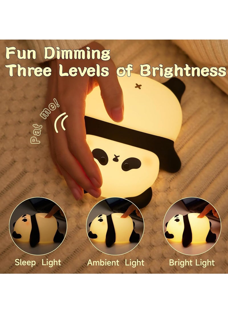 Rechargeable Cute Night Light for Kids Room with Timer, Silicone Touch Night Light for Baby Nursery, Dimmable Cute Lamp for Bedrooms, Breastfeeding, Night Light for Kids (Panda Bear)