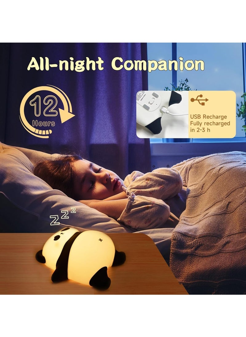 Rechargeable Cute Night Light for Kids Room with Timer, Silicone Touch Night Light for Baby Nursery, Dimmable Cute Lamp for Bedrooms, Breastfeeding, Night Light for Kids (Panda Bear)