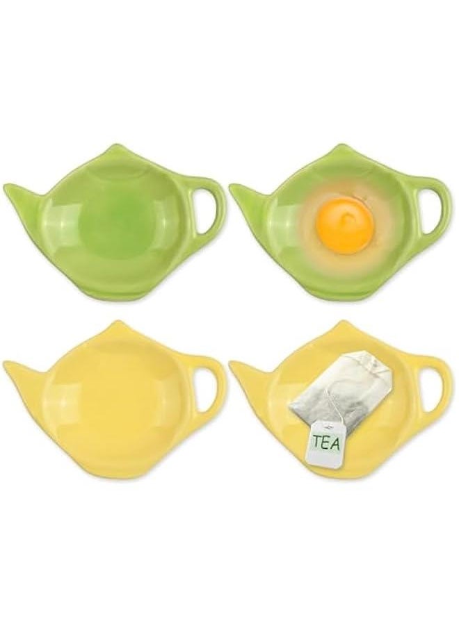 4 Pieces Teapot Shaped Tea Bag Holder Teabag Coaster Seasoning Dish for Sauce Dessert (Green and Yellow)