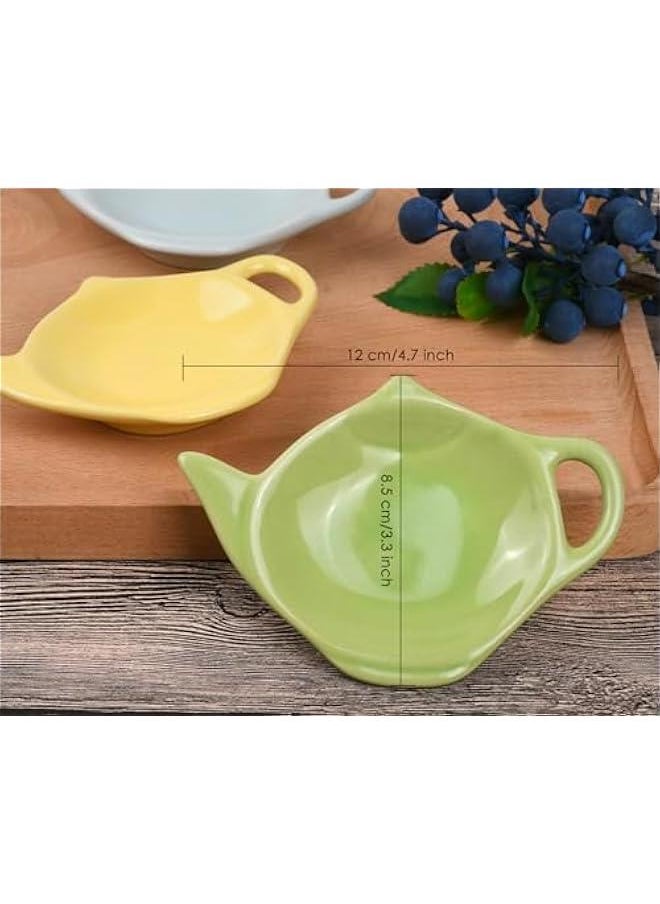 4 Pieces Teapot Shaped Tea Bag Holder Teabag Coaster Seasoning Dish for Sauce Dessert (Green and Yellow)