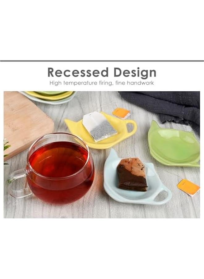 4 Pieces Teapot Shaped Tea Bag Holder Teabag Coaster Seasoning Dish for Sauce Dessert (Green)