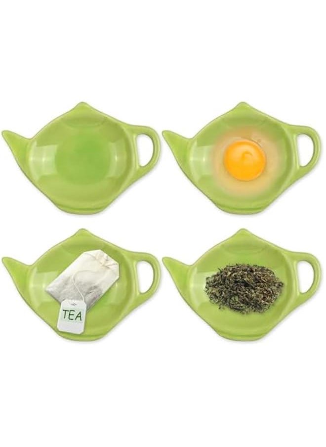 4 Pieces Teapot Shaped Tea Bag Holder Teabag Coaster Seasoning Dish for Sauce Dessert (Green)