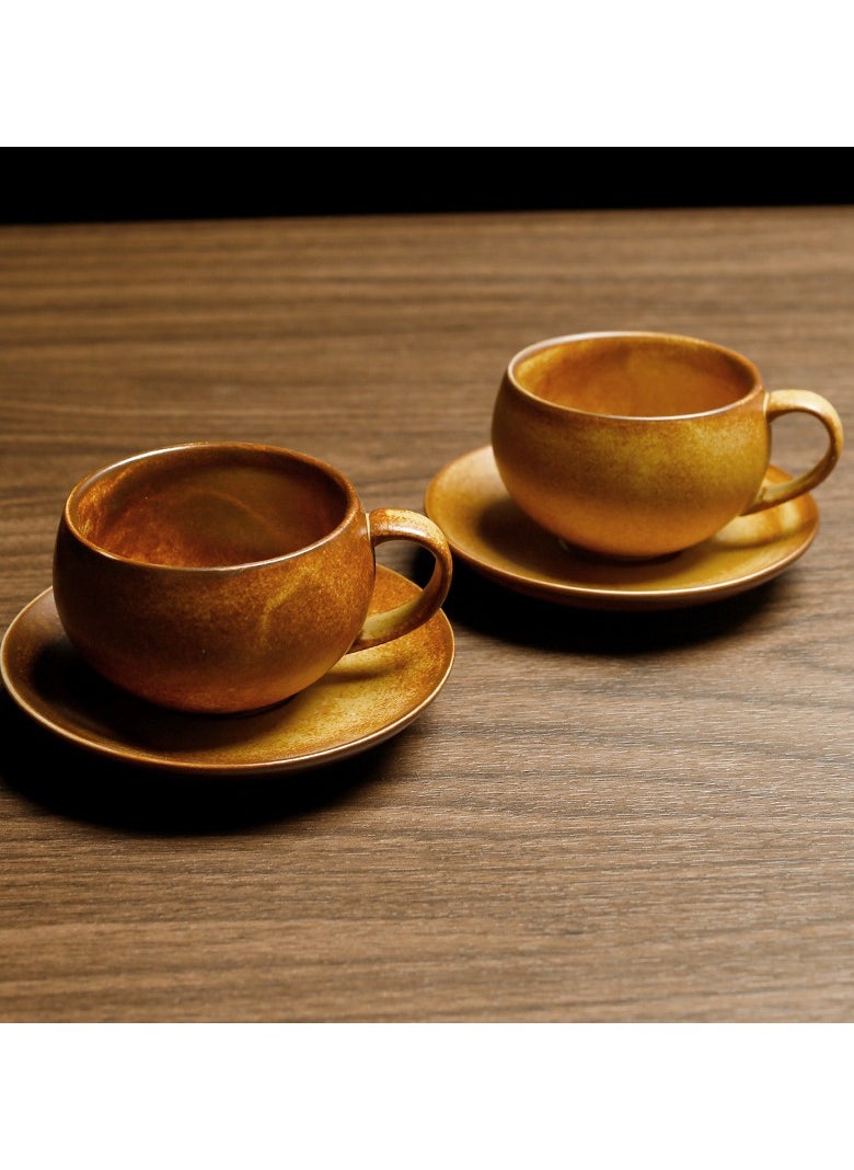 Retro Design 240ml Ceramic Coffee Tea Cup with Saucer (Brown), Classic Elegance for Your Beverage