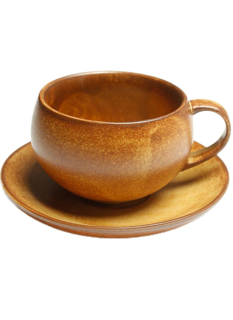 Retro Design 240ml Ceramic Coffee Tea Cup with Saucer (Brown), Classic Elegance for Your Beverage