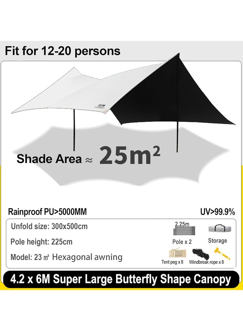 13.8 x 19.7FT Camping Awning, Tarp Tent, Camping Sun Shade, Camp Canopy, Shade for Camping, Universal Tent Rainfly, Great for Camping, Picnics, Beach, Patio