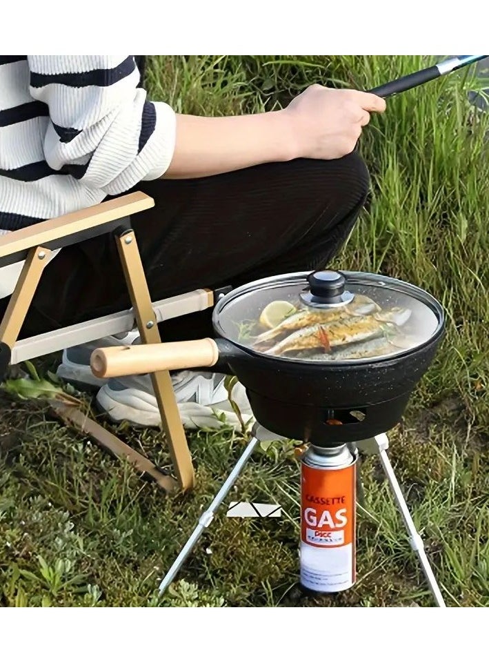 Portable Camping Stove with Built-in Non-Stick Pan | Foldable Outdoor Gas Stove Cooking Pot | Durable Stainless Steel Non-Slip Wok for Hiking, Trekking, Fishing, and Travel | Electronic Pulse Ignition & Adjustable Heat