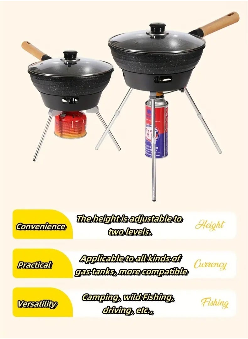 Portable Camping Stove with Built-in Non-Stick Pan | Foldable Outdoor Gas Stove Cooking Pot | Durable Stainless Steel Non-Slip Wok for Hiking, Trekking, Fishing, and Travel | Electronic Pulse Ignition & Adjustable Heat