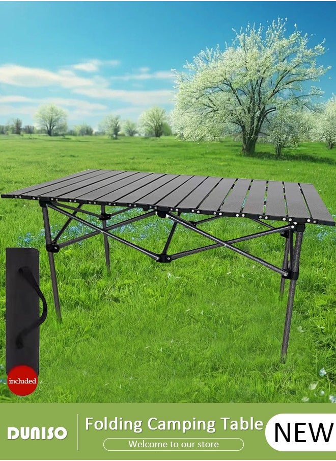 Camping Table, Aluminum Roll-up Table with Easy Carrying Bag, Outdoor Portable Picnic Table, Lightweight Compact Folding Table for Beach, Camping, Picnic, Fishing, BBQ, Backyard, Party