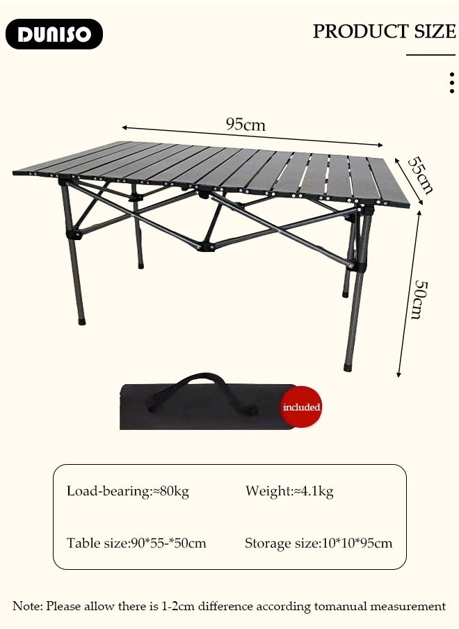 Camping Table, Aluminum Roll-up Table with Easy Carrying Bag, Outdoor Portable Picnic Table, Lightweight Compact Folding Table for Beach, Camping, Picnic, Fishing, BBQ, Backyard, Party