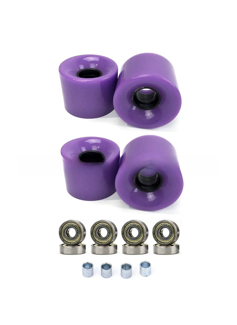 [Bagged] 4pc skateboard 60x45mm Brush Street wheel 78A with bearing sleeve PU skateboard wheel double rocker Fish board Purple + gold cover shaft