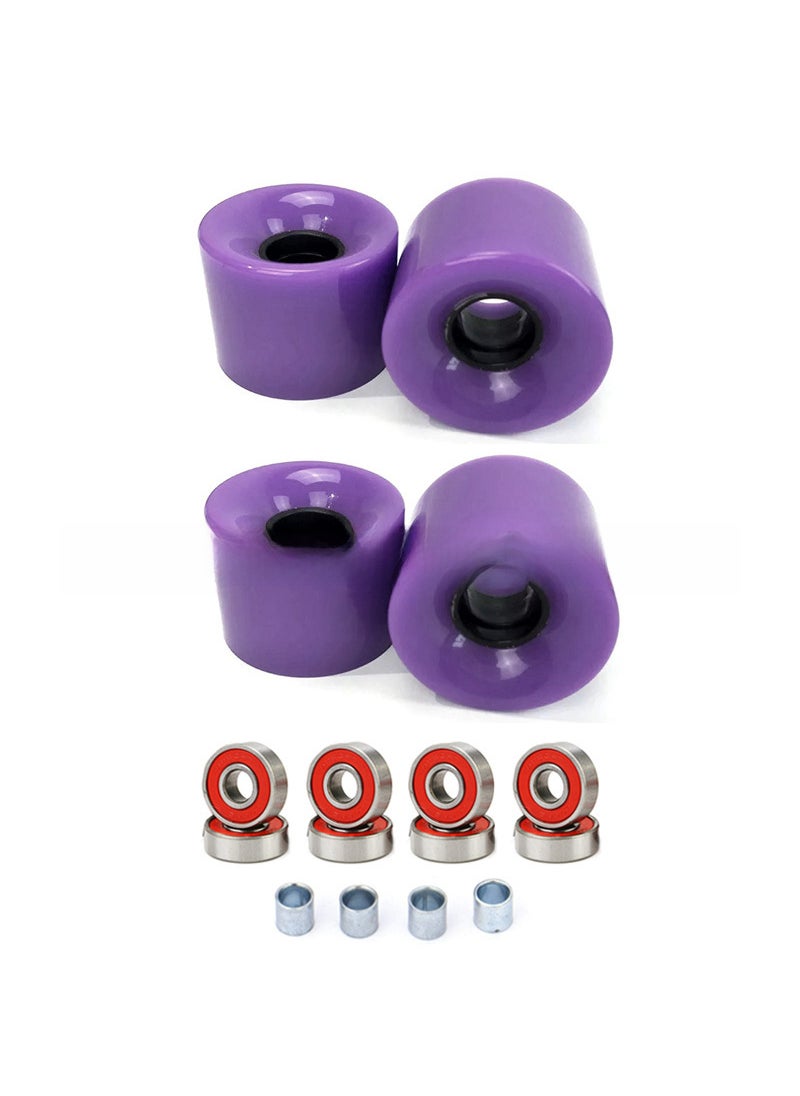 [Bagged] 4pc skateboard 60x45mm Brush Street wheel 78A with bearing sleeve PU skateboard wheel double rocker Fish board Purple + red cover shaft