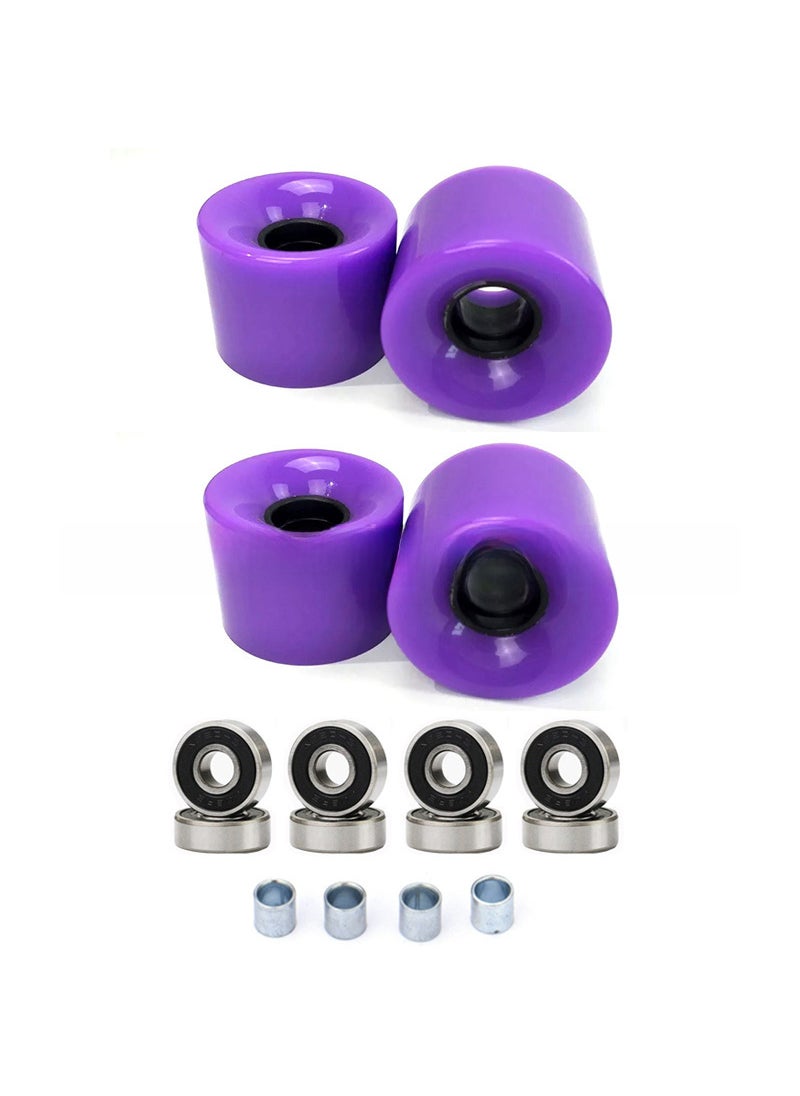 [Bagged] 4pc skateboard 60x45mm Brush Street wheel 78A with bearing sleeve PU skateboard wheel double rocker Fish board Purple + black cover shaft