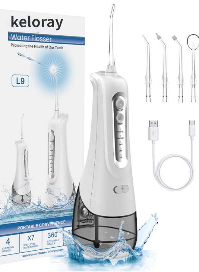 Water Dental Flosser Teeth Pick - 4 Modes Dental Oral Irrigator, Portable & Rechargeable IPX7 Waterproof Personal Orthodontic Supplie Water Teeth Cleaner Picks for Home Travel (White)