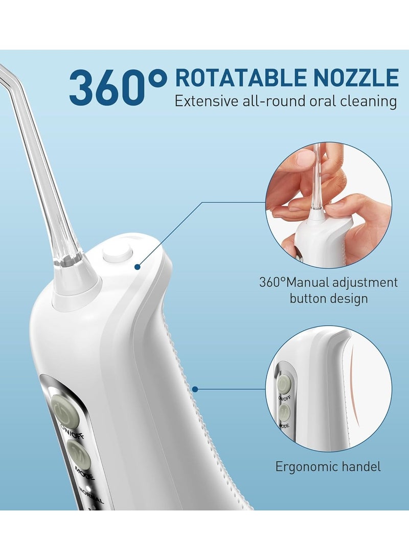 Water Dental Flosser Teeth Pick - 4 Modes Dental Oral Irrigator, Portable & Rechargeable IPX7 Waterproof Personal Orthodontic Supplie Water Teeth Cleaner Picks for Home Travel (White)