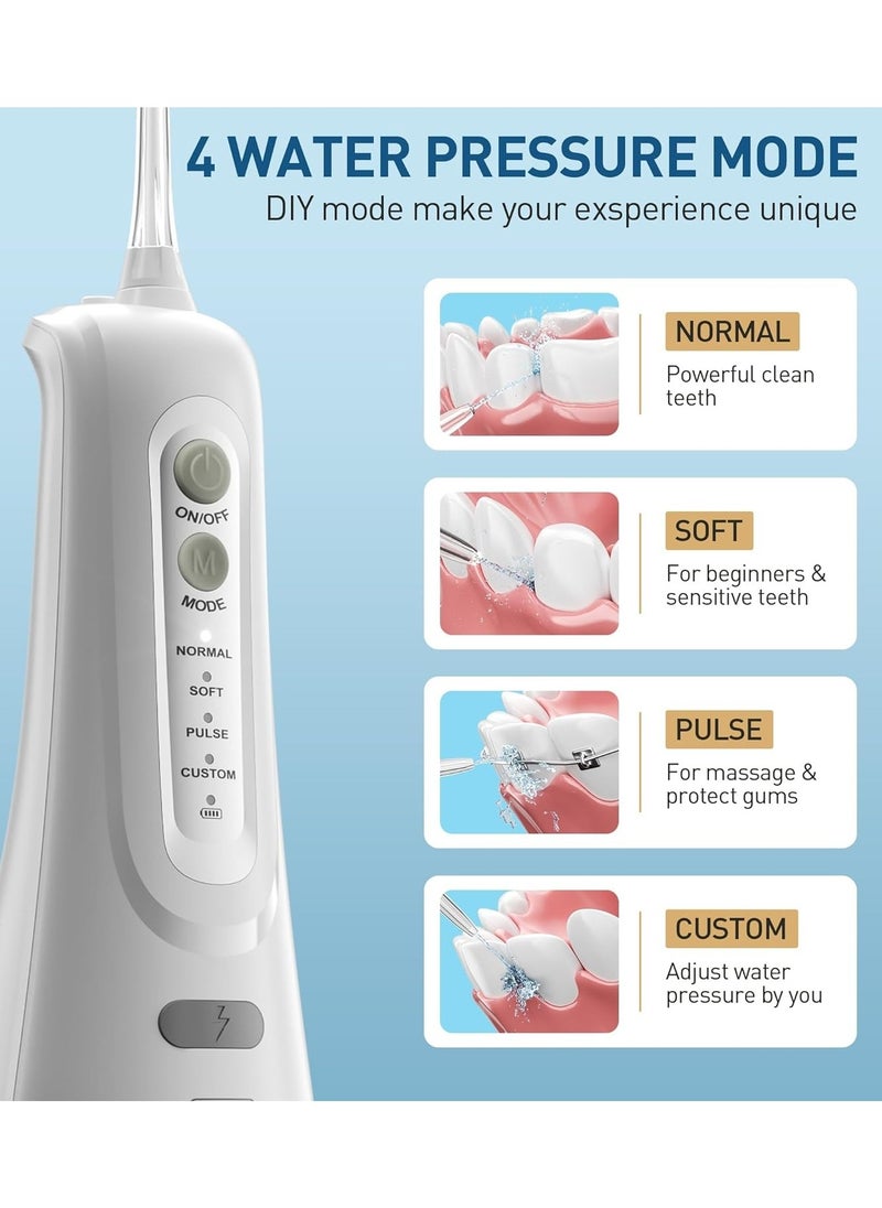 Water Dental Flosser Teeth Pick - 4 Modes Dental Oral Irrigator, Portable & Rechargeable IPX7 Waterproof Personal Orthodontic Supplie Water Teeth Cleaner Picks for Home Travel (White)