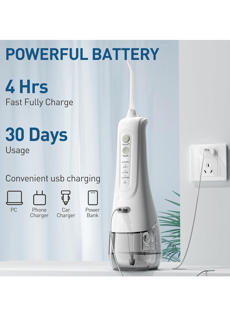 Water Dental Flosser Teeth Pick - 4 Modes Dental Oral Irrigator, Portable & Rechargeable IPX7 Waterproof Personal Orthodontic Supplie Water Teeth Cleaner Picks for Home Travel (White)