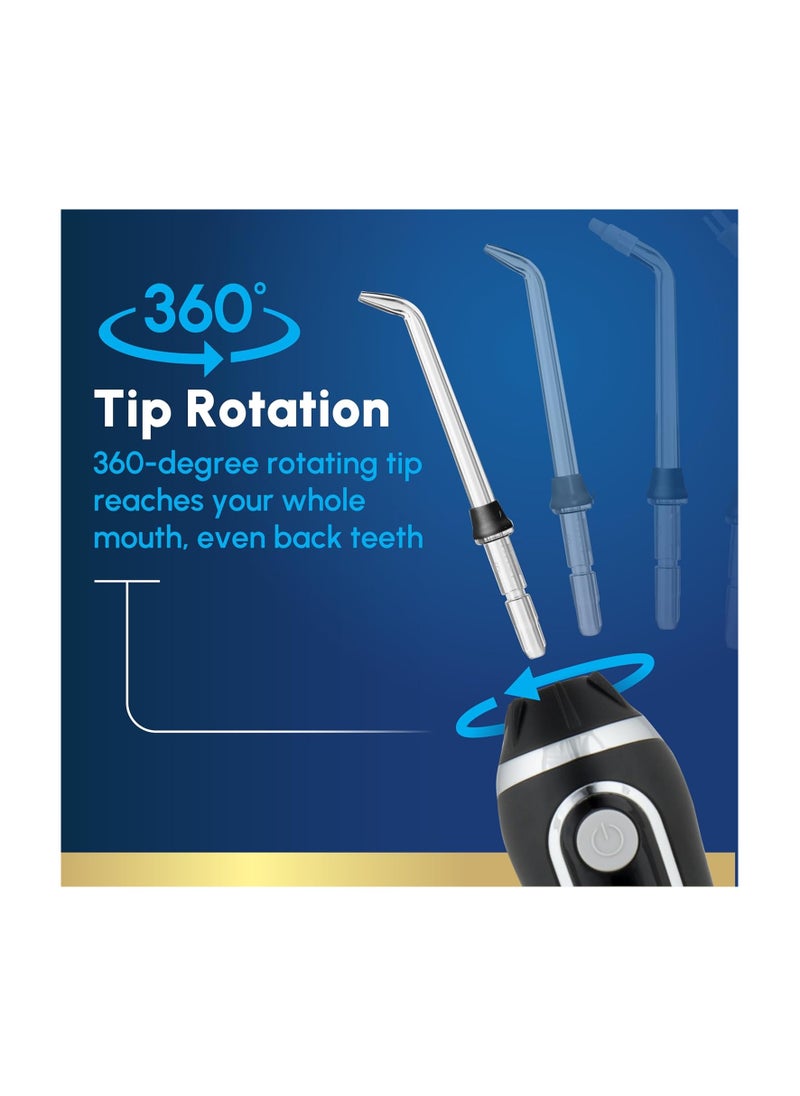 Waterpik Cordless Advanced 2.0 Water Flosser For Teeth, Gums, Braces, Dental Care With Travel Bag and 4 Tips, ADA Accepted, Rechargeable, Portable, and Waterproof, Black WP-582, Packaging May Vary