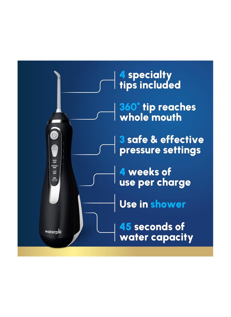 Waterpik Cordless Advanced 2.0 Water Flosser For Teeth, Gums, Braces, Dental Care With Travel Bag and 4 Tips, ADA Accepted, Rechargeable, Portable, and Waterproof, Black WP-582, Packaging May Vary