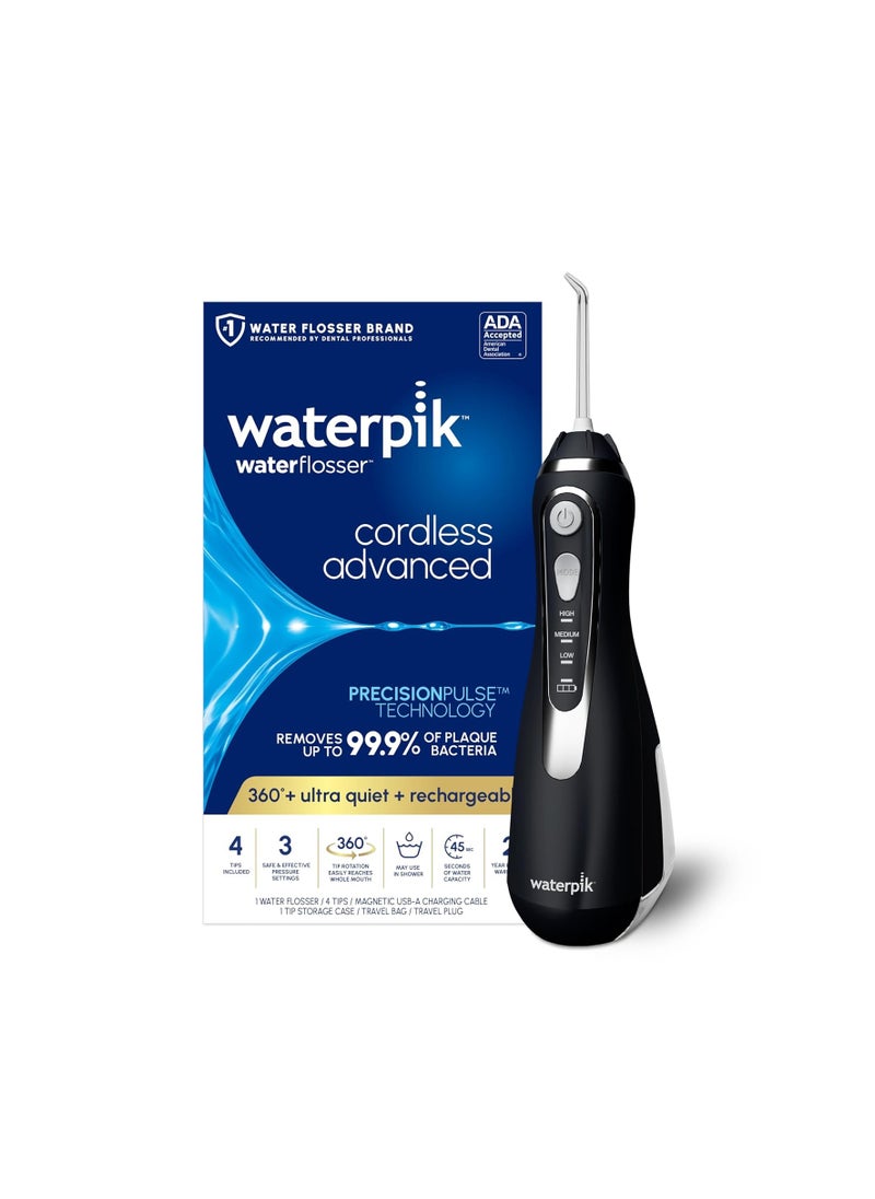 Waterpik Cordless Advanced 2.0 Water Flosser For Teeth, Gums, Braces, Dental Care With Travel Bag and 4 Tips, ADA Accepted, Rechargeable, Portable, and Waterproof, Black WP-582, Packaging May Vary