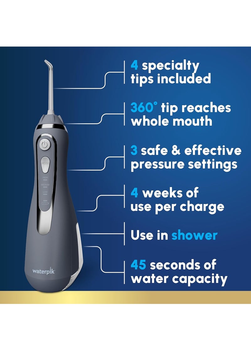 Waterpik Cordless Advanced 2.0 Water Flosser For Teeth, Gums, Braces, Dental Care With Travel Bag and 4 Tips, ADA Accepted, Rechargeable, Portable, and Waterproof, Gray WP-587, Packaging May Vary