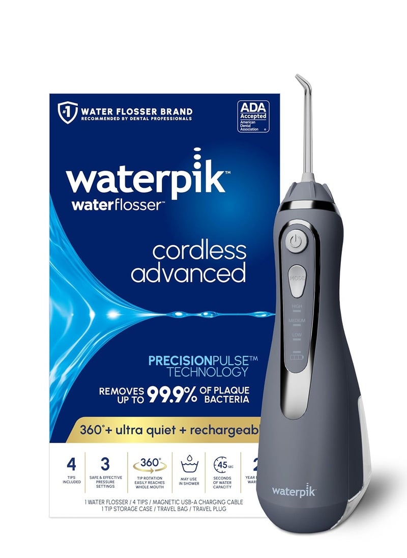 Waterpik Cordless Advanced 2.0 Water Flosser For Teeth, Gums, Braces, Dental Care With Travel Bag and 4 Tips, ADA Accepted, Rechargeable, Portable, and Waterproof, Gray WP-587, Packaging May Vary