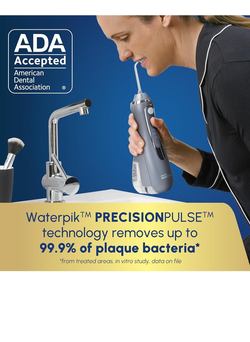 Waterpik Cordless Advanced 2.0 Water Flosser For Teeth, Gums, Braces, Dental Care With Travel Bag and 4 Tips, ADA Accepted, Rechargeable, Portable, and Waterproof, Gray WP-587, Packaging May Vary