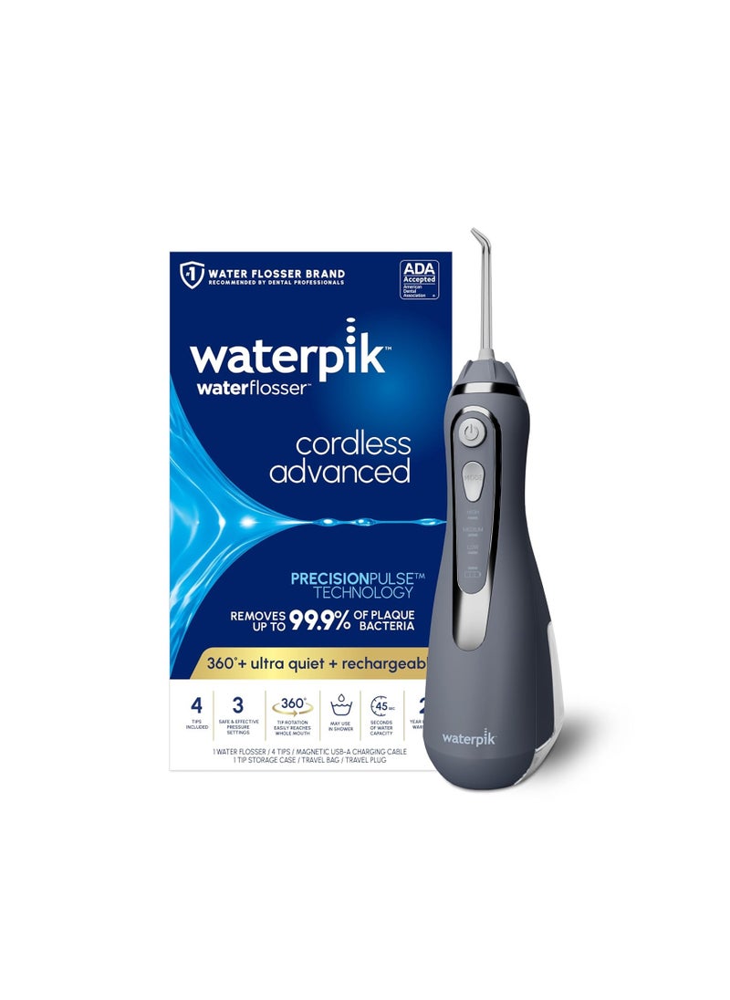 Waterpik Cordless Advanced 2.0 Water Flosser For Teeth, Gums, Braces, Dental Care With Travel Bag and 4 Tips, ADA Accepted, Rechargeable, Portable, and Waterproof, Gray WP-587, Packaging May Vary