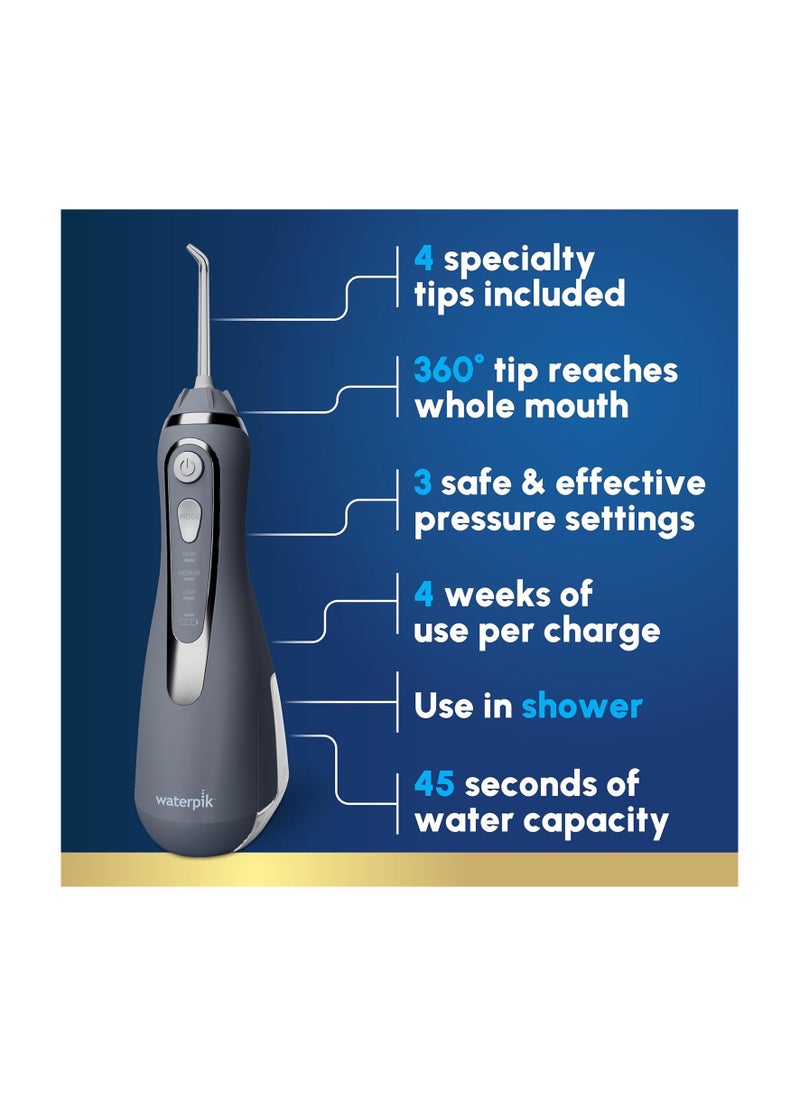 Waterpik Cordless Advanced 2.0 Water Flosser For Teeth, Gums, Braces, Dental Care With Travel Bag and 4 Tips, ADA Accepted, Rechargeable, Portable, and Waterproof, Gray WP-587, Packaging May Vary