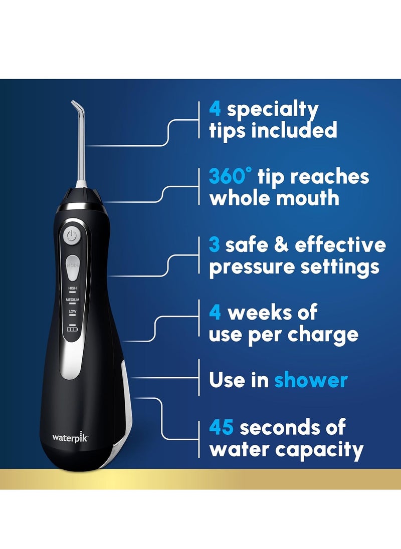 Waterpik Cordless Advanced 2.0 Water Flosser For Teeth, Gums, Braces, Dental Care With Travel Bag and 4 Tips, ADA Accepted, Rechargeable, Portable, and Waterproof, Black WP-582, Packaging May Vary