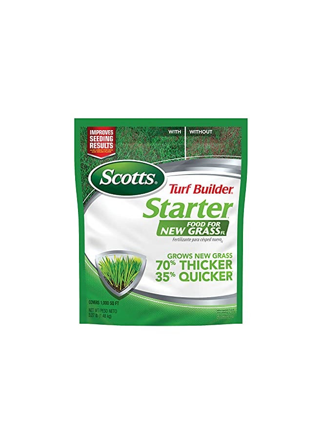 Scotts Turf Builder Starter Food for New GrassFL - 1,000 sq. ft., Florida Lawn Fertilizer for New Lawns and Reseeding, Improves Seeding Results, Grows Strong Roots, Use on All Grass Types, 3.27 lbs.