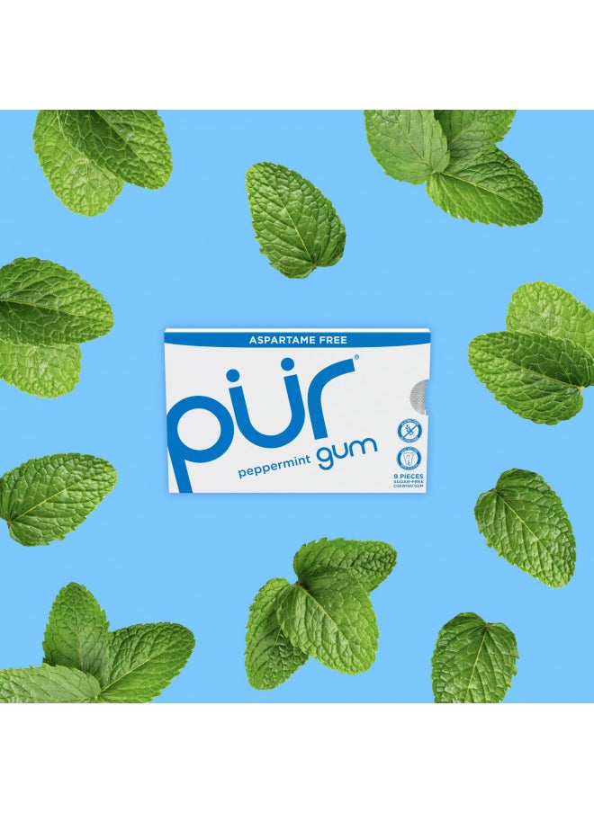 PUR Gum | Aspartame Free Chewing Gum | 100% Xylitol | Natural Peppermint Flavored Gum, 9 Pieces (Pack of 12)