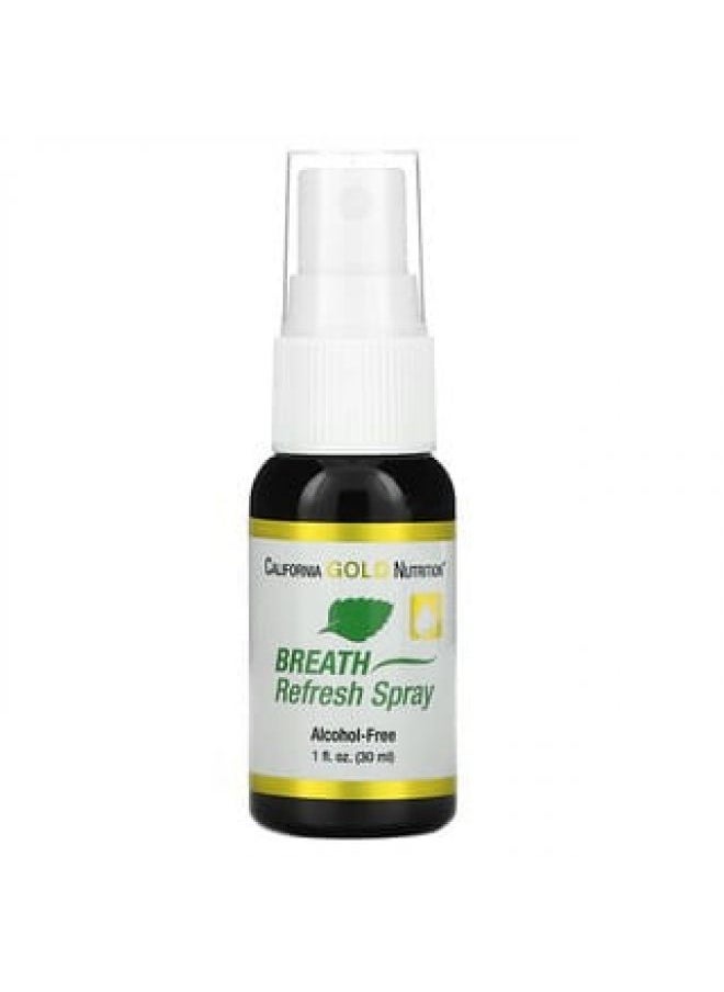 California Gold Nutrition, Breath Refresh Spray, Alcohol-Free, Natural Peppermint and Cinnamon Flavor, 1 fl oz (30 ml)